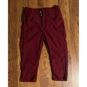 Moda Xpress Womens High Waisted Skinny Pants Burgundy Wine Triple Button Size M